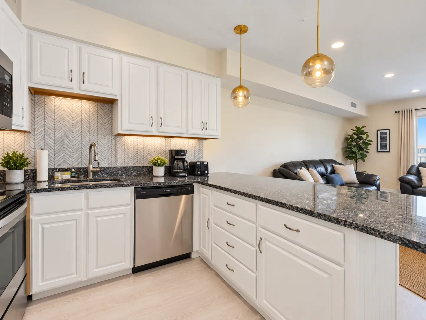Updated open-plan kitchen, dining, and living area